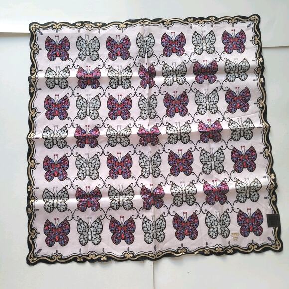Anna Sui Cotton Butterfly Square Neck Scarf Bandana Small Handkerchief 22" - Picture 2 of 5